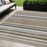 5' X 8' Taupe Ivory And Brown Striped Washable Indoor Outdoor Area Rug