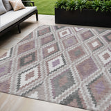 5' X 8' Blush Ivory And Gray Geometric Washable Indoor Outdoor Area Rug