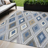 5' X 8' Denim Blue Gray And Ivory Geometric Washable Indoor Outdoor Area Rug