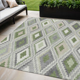 5' X 8' Fern Green Gray And Ivory Geometric Washable Indoor Outdoor Area Rug