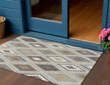 3' X 5' Taupe Gold And Ivory Geometric Washable Indoor Outdoor Area Rug