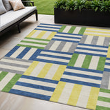 5' X 8' Blue Yellow And Green Geometric Washable Indoor Outdoor Area Rug