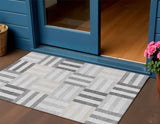 3' X 5' Gray And Ivory Geometric Washable Indoor Outdoor Area Rug