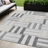 5' X 8' Gray And Ivory Geometric Washable Indoor Outdoor Area Rug