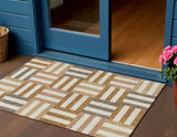 3' X 5' Chili Red Ivory And Copper Geometric Washable Indoor Outdoor Area Rug