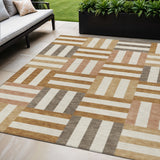 5' X 8' Chili Red Ivory And Copper Geometric Washable Indoor Outdoor Area Rug