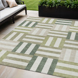 5' X 8' Sage Ivory And Taupe Geometric Washable Indoor Outdoor Area Rug
