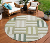 8' Sage Ivory And Taupe Round Geometric Washable Indoor Outdoor Area Rug