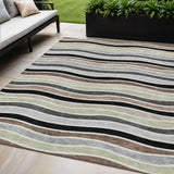 5' X 8' Black Pewter And Ivory Striped Washable Indoor Outdoor Area Rug