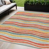 5' X 8' Coral Gold And Peach Striped Washable Indoor Outdoor Area Rug