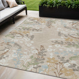 5' X 8' Beige Ivory And Blue Floral Washable Indoor Outdoor Area Rug