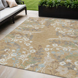 5' X 8' Gold Gray And Ivory Floral Washable Indoor Outdoor Area Rug