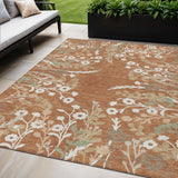 5' X 8' Chili Red Ivory And Green Floral Washable Indoor Outdoor Area Rug