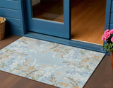 3' X 5' Sky Blue Ivory And Brown Floral Washable Indoor Outdoor Area Rug
