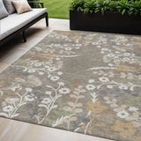 5' X 8' Taupe Green And Ivory Floral Washable Indoor Outdoor Area Rug