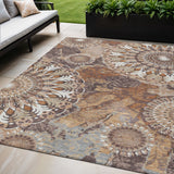 5' X 8' Copper Ivory And Khaki Paisley Washable Indoor Outdoor Area Rug