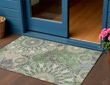 3' X 5' Green Ivory And Gold Paisley Washable Indoor Outdoor Area Rug