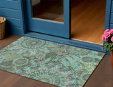 3' X 5' Olive Green Blue And Gray Paisley Washable Indoor Outdoor Area Rug