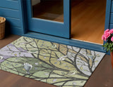 3' X 5' Artichoke Green Wheat And Lavender Botanical Leaves Washable Indoor Outdoor Area Rug
