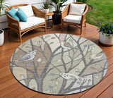 8' Beige Sage And Khaki Round Botanical Leaves Washable Indoor Outdoor Area Rug