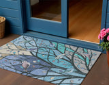 3' X 5' Blue Beige And Khaki Botanical Leaves Washable Indoor Outdoor Area Rug