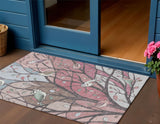 3' X 5' Blush Blue And Brown Botanical Leaves Washable Indoor Outdoor Area Rug