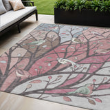 5' X 8' Blush Blue And Brown Botanical Leaves Washable Indoor Outdoor Area Rug
