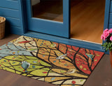 3' X 5' Gold Red And Green Botanical Leaves Washable Indoor Outdoor Area Rug
