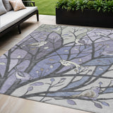 5' X 8' Purple Blue And Sage Botanical Leaves Washable Indoor Outdoor Area Rug