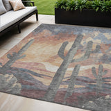 5' X 8' Copper Blue And Wheat Cactus Washable Indoor Outdoor Area Rug