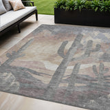 5' X 8' Taupe Coral And Sage Cactus Washable Indoor Outdoor Area Rug