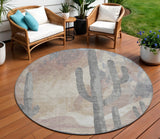 8' Taupe Coral And Sage Round Cactus Washable Indoor Outdoor Area Rug