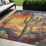 5' X 8' Terra Cotta Blue And Plum Cactus Washable Indoor Outdoor Area Rug