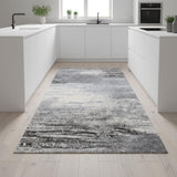8' White And Gray Abstract Runner Rug