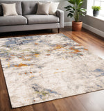 5' X 8' Taupe Blue And Copper Abstract Area Rug