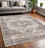 5' X 8' Ivory Gray And Brown Medallion Area Rug