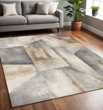 5' X 8' Gray Beige And Brown Abstract Area Rug