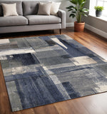 5' X 8' Blue Gray And Ivory Abstract Area Rug