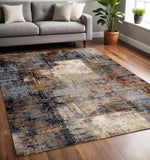 5' X 8' Cream Black And Tan Abstract Area Rug