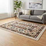5' X 8' Cream Brown And Tan Oriental Area Rug