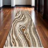 8' Cream And Beige Abstract Runner Rug
