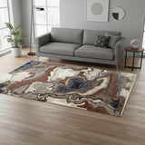 5' X 8' Beige Blue And Black Abstract Area Rug