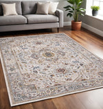 5' X 8' Cream And Blue Medallion Area Rug