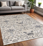 5' X 8' Cream And Blue Floral Medallion Area Rug