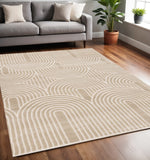 5' X 8' Beige And Cream Geometric Area Rug