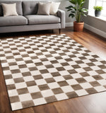 5' X 8' Brown And White Geometric Area Rug