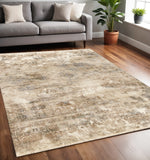 5' X 8' Cream Gray And Tan Abstract Area Rug
