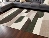 8' X 11' Cream Green And Brown Geometric Area Rug
