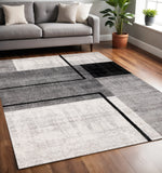 5' X 8' Gray And Black Abstract Area Rug
