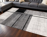 8' X 11' Black And Gray Abstract Area Rug